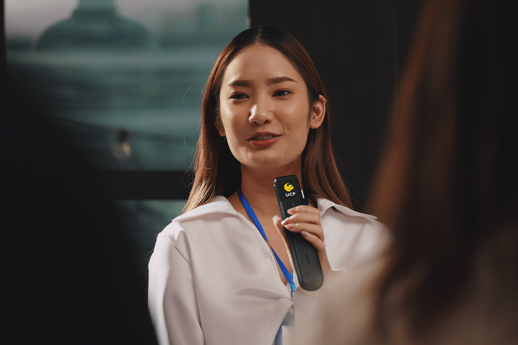 Catchbox Stick Mic in use